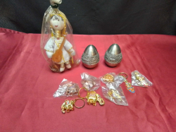 A Job Lot of Pewter Salt Paper, 8 Key Rings and Small Thai Local Doll.