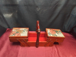 A Lovely Wooden Sewing Box. W.14 H.23 Cm.