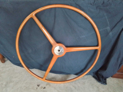 A Very Large Laminated Yacht Wheel with Stainless Boss. W.90 Cm.