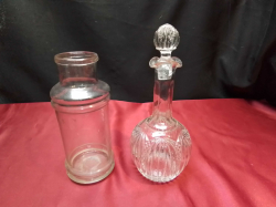 A Small Glass Decanter and An Old Glass. W.10 H.22 Cm.