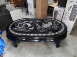 Oriental lacquer mother of pearl tiger and dragon coffee table. W.78 L.132 H.37 Cm.  