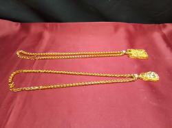 2 Gold Plated Pendants with Rope Chain Necklace. 