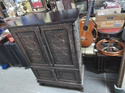 A Intricately Carved Armoire, Teak 4 Door Cabinet. W.88 D.42 H.123 Cm.
