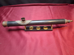 An antique Opium pipe inlaid and stand. 37x6 cm