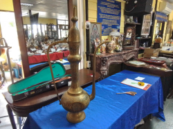 A Huge Arabian Brass Coffee Bot with Engraved Body. W.49 H.90 Cm.