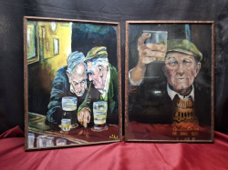 Vintage Poster print Irish Pub Painting Two People Talking and Slainte Canvas Print. Dimensions: 44x32 cm