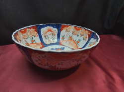A Large Antique Imari Pattern  Bowl in Typical Red and Blue Colour. W.25 H.11 Cm.