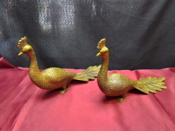 A pair of vintage gold-plated bronze peacocks. L.31 H.18 Cm. 