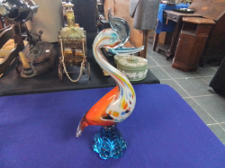 A Large Murano Model of a Bird in Multi Colours. W.10 H.31 Cm.