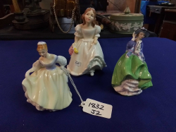 3 Small Sized Lady Figurines .