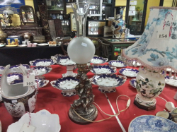 A Lovely Bronze Lamp with Shade. W.18 H.60 Cm.