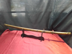 A special made hand painted samurai sword with stand. L.90 Cm.  