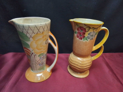 Two art deco double handled jugs c1930. 19cm high. No damage. 