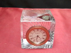 A beautiful Waterford Crystal cube clock (needs battery) 6cm cube sunburst design. No damage. 