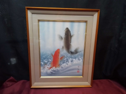 A Lucky fish Chinese oil paint stamped.46x56Cm. 