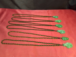 6 Dark Green Jade Necklaces on Beaded Jade Chains.