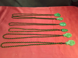 6 Dark Green Jade Necklaces on Beaded Jade Chains. 