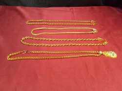 3 Gold Plated Dragon Headed Necklaces, Plus another with Gold Pendent. 