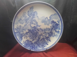 A Large antique Chinese blue and white  plate with Stand. W.62 H.8 Cm.