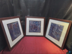 3 Nice Abstract Metal Prints 45x45 Cm.