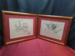2 Nice Pencil Drawing Picturs with Framed and Glazed by Van Hove. 43x50 Cm.