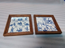 2 Old Dutch Tea Pot Stands with Delft Tiles. 18x18 Cm.