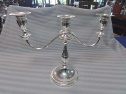 A Large Good Quality 3 Branch Candelabra in Silver Plate. W.38 H.29 Cm.