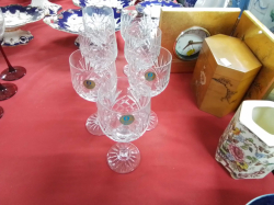 A Set of 7 Cut Crystal Glass Wine Glasses by Lawiercie