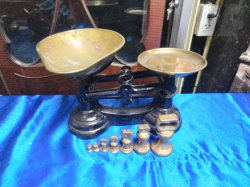 A Lovely Set of Brass Shop Scale with 7 Brass Bell Weight.