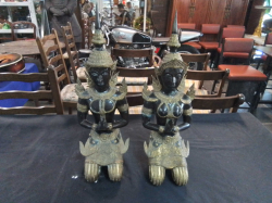 A  Lovely Pair of Thai Theppanom Bronze Statues. W.18 D.20 H.55 Cm. 