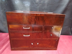 Antique Japanese Hari Bako, Momiji Maple Wood, Sewing Box Chest. With hidden compartment. C 1920s. W.29 D.18 H.23 Cm. ( 1 Handle A/F)