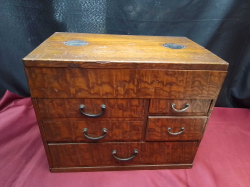 Antique Japanese Meiji Era c1920s Mulberry Wood Hari Bako Sewing Tansu Chest Box. With Hidden Compartment. W.20 L.33 H.26 Cm.