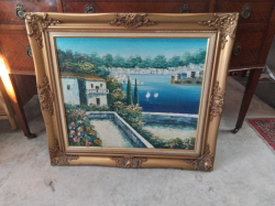 Mediterranean Riviera Landscape Oil on Canvas, Possible Claude Monet, Framed. 68x77 Cm.