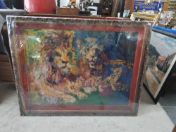 A Large Lovely Oil Painting on Gilt Frame of A Couple Lios. 92x116 Cm.