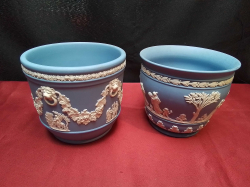 2 Small Wedgwood Jardined with Beautiful Jasperware  Decorate. W.12 H.11 Cm.