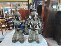 A Lovely Large Pair of Thai Theppanom Bronze Statues. W.28 D.22 H.75 Cm. 