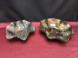 2 Old Dark Carnival Glasses one Feating Horses Head. Small W.18 H.7 Cm. Large W.23 H.7 Cm.