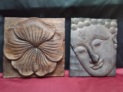 2 Wooden Carving Wall Plaques. Small 25x31 Cm.Large 30x30 Cm.