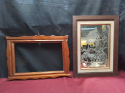 A Guan Yin Drawing on Mirror and A  Wooden Picture Frame.