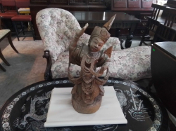 A Wooden Gilt Bhuma Statue. W.25 H.67 Cm.