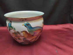 A German Porcelain Pot Decorated with Birds Stamped to Base. W.17 H.14 Cm.