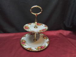 A 2 Tier Old Country Rose Cake Plate. H.21 H.24 Cm.