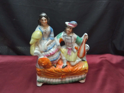 A Large Old Staffordshire Figure of Lady & Her Beau with A Innoulin 