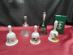 5 Various China Bells and 2 Glass ones.
