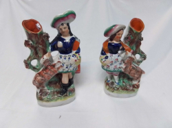 A Pair of  Unusual  Staffordshire Figure of A Young Girl and A Goat. W.13 H.21 Cm.