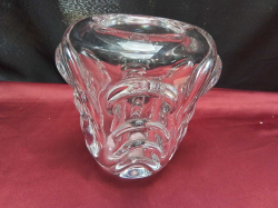 An Old Extremely Heavy Lead Crystal Vase with Wavy Pattern 18Cm. High. Perfect Condition 