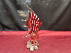An Old Murano Italy Red & White Striped Angel Fish Hand Blown 10