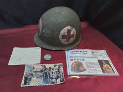 WW2 US Medical Helmet and Hitler coin with German WW2 prisoners of war letter and picture 