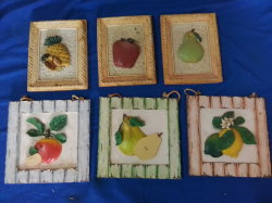 A Set of fruits Wall Plaques. H.18 W.18. Cm
