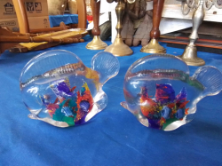 A Pair of Murano Glass Paperweights. H.10 W.13 cm